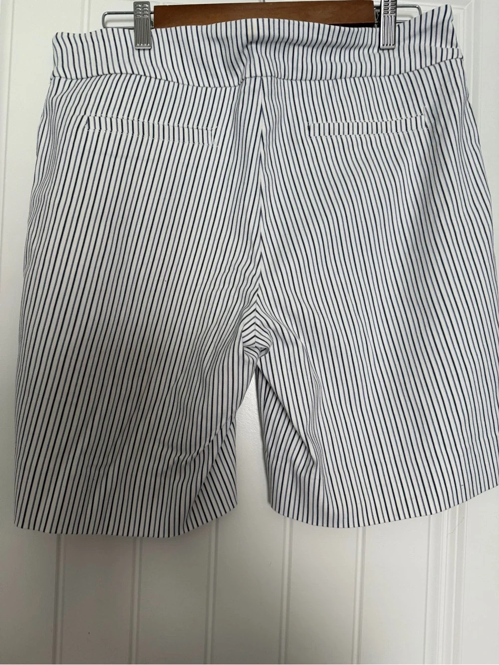 Women’s White and Navy Pinstripe Shorts